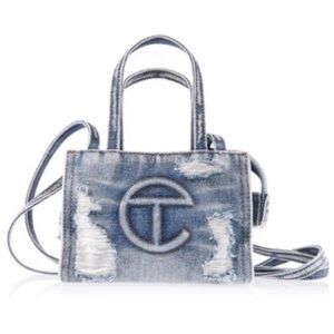 💥 Sold out TELFAR Small Denim Shopper bag/purse - Distressed Blue denim